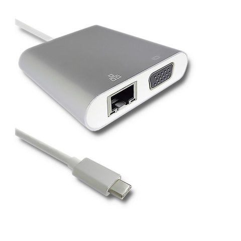 Qoltec Hub Adapter USB-C 3.1 4w1 | USB 3.0 | VGA | RJ45 | USB-C PD 92W