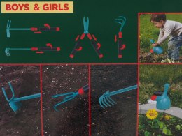 Duży zestaw 6 Narzędzi Ogrodniczych dla dzieci 3+ Rękawice + Konewka + Grabki + Nożyce + Motyka + Kultywator