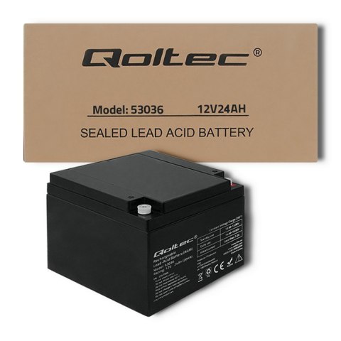 Qoltec Akumulator AGM | 12V | 24Ah | Bezobsługowy | Wydajny | LongLife | do UPS, skutera