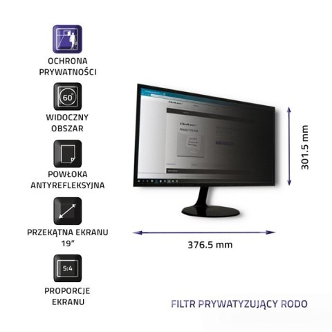 Qoltec Filtr prywatyzujący RODO 19" | 5:4 | Ochrona wzroku | do monitora
