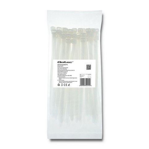 Qoltec Opaski zaciskowe Trytki kablowe | 7.2*200mm | 50 szt. | Nylon66 | UV | Białe