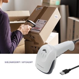 Qoltec Skaner czytnik kodów kreskowych 1D | matryca CCD | USB | Biały