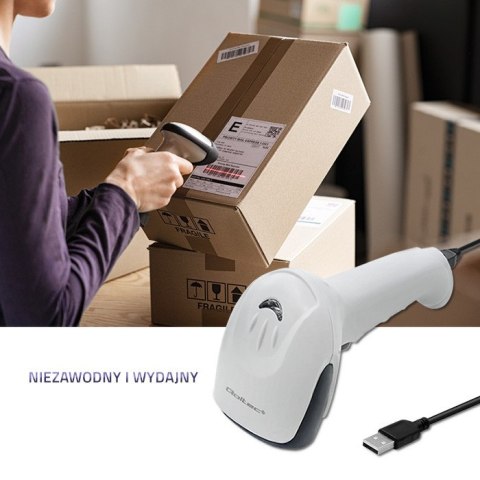 Qoltec Skaner czytnik kodów kreskowych 1D | matryca CCD | USB | Biały