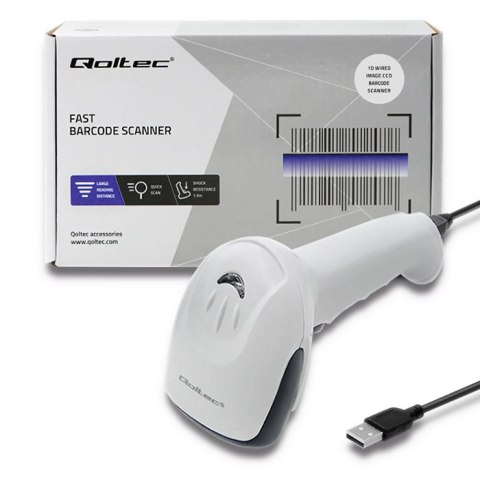 Qoltec Skaner czytnik kodów kreskowych 1D | matryca CCD | USB | Biały