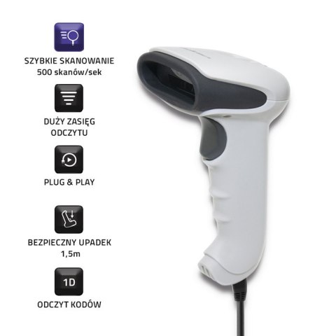 Qoltec Skaner czytnik kodów kreskowych 1D | matryca CCD | USB | Biały