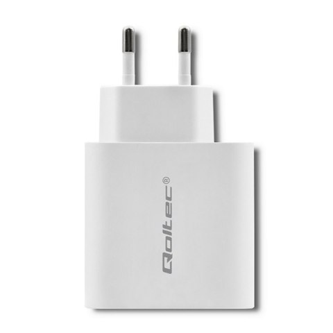 Qoltec Ładowarka sieciowa 45W | 5-20V | 2.4-3A | USB typ C PD | USB 3.0 | Biała