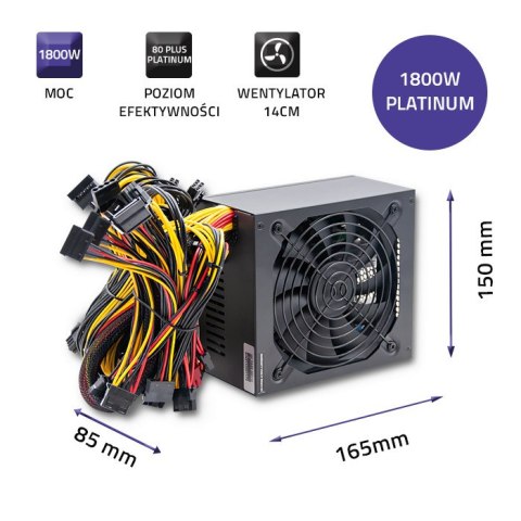 Qoltec Zasilacz ATX 1800W | 80 Plus Platinum | Data mining