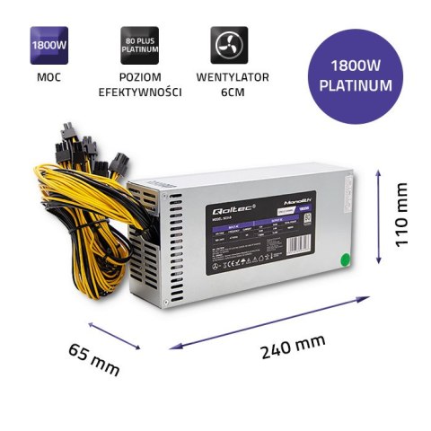 Qoltec Zasilacz PCI-E 1800W | 80 Plus Platinum | Data mining
