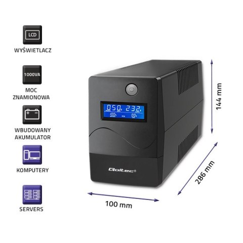 Qoltec Zasilacz awaryjny UPS Line Interactive | Monolith | 1000VA | 600W | LCD | USB | RJ45