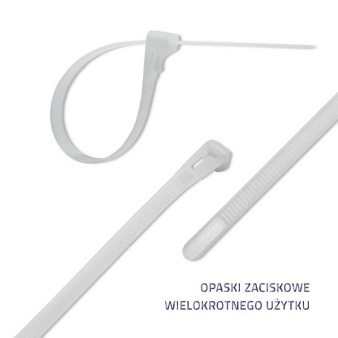 Qoltec Opaski zaciskowe wielorazowe/trytki | 7.2*450mm | Nylon66 UV | Białe