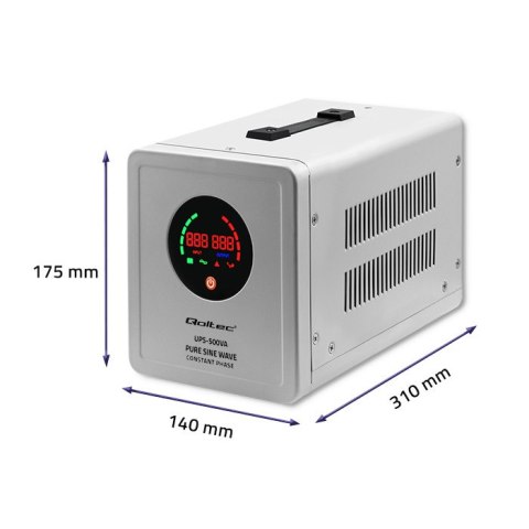Qoltec Zasilacz awaryjny UPS 500VA/350 | Przetwornica 12/230V z AVR | SF | Sinus