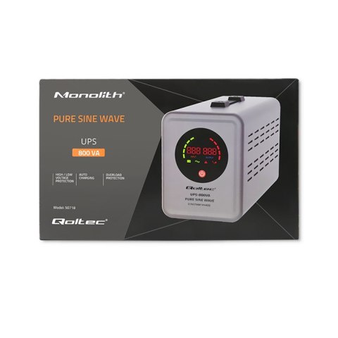 Qoltec Zasilacz awaryjny UPS 800VA/560 | Przetwornica 12/230V z AVR | SF | Sinus