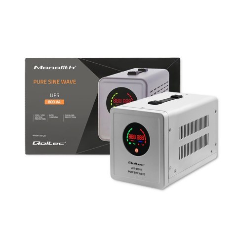 Qoltec Zasilacz awaryjny UPS 800VA/560 | Przetwornica 12/230V z AVR | Sinus