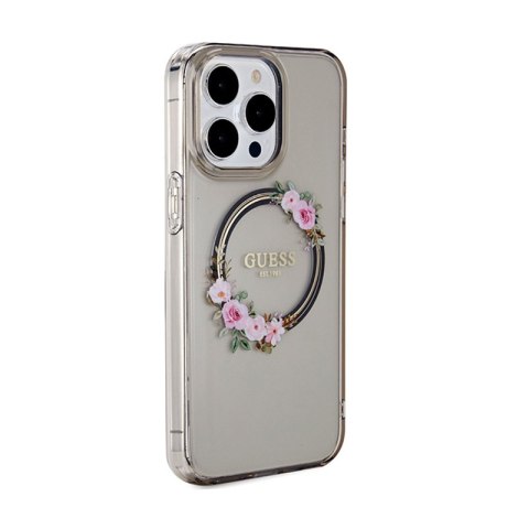 Guess IML Flowers Wreath MagSafe - Etui iPhone 15 Pro Max (czarny)