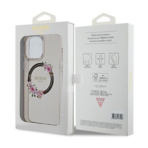 Guess IML Flowers Wreath MagSafe - Etui iPhone 15 Pro Max (czarny)