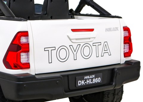 Toyota Hilux na akumulator dla dzieci Biały Pickup + Napęd 4x4 + Pilot + 2 bagażniki