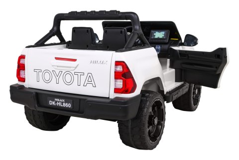 Toyota Hilux na akumulator dla dzieci Biały Pickup + Napęd 4x4 + Pilot + 2 bagażniki