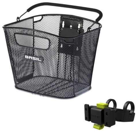 Kosz na kierownicę BASIL BOLD KF+HANDLEBARHOLDER, KF System (ze wspornikiem), mocowanie przenośne, stalowy czarny (NEW)