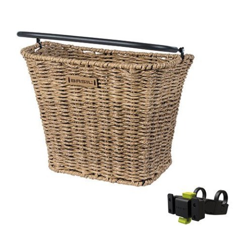 Kosz na kierownicę BASIL BREMEN RATAN LOOK FRONT BASKET, KF + handlebar holder, średniaca 22-31.8mm, seagrass (NEW)