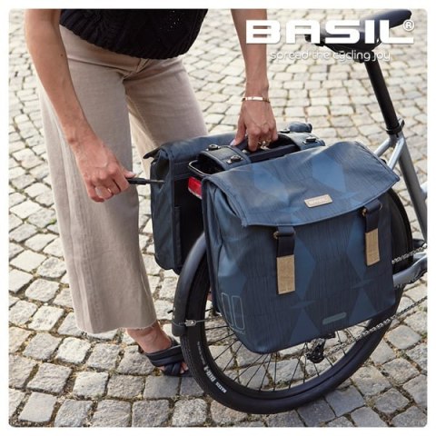 Sakwa podwójna BASIL ELEGANCE DOUBLE PANNIER BAG MIK 40-49L, MIK System (ready to go) wodoodporna estate blue (NEW).