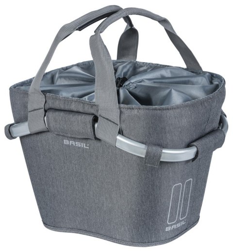 Kosz na kierownicę BASIL CLASSIC CARRY ALL FRONT BASKET KF 15L, szary + Płytka mocująca do kosza BASIL KLICKFIX ADAPTER system d