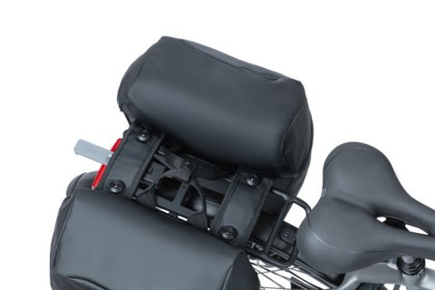Sakwa miejska podwójna BASIL MILES TARPAULIN DOUBLE PANNIER BAG MIK 34L, MIK System (ready to go), 100% wodoodporna black orange