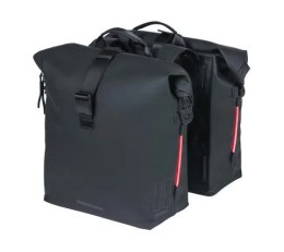 Sakwa podwójna BASIL SOHO DOUBLE PANNIER BAG NORDLICHT Universal Bridge System 41L, 100% wodoodporna night black oświetlenie Nor