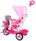 3-kołowy Rowerek dla dzieci Słonik Różowy + Dźwięki + Daszek + Barierka + Podnóżek + Rączka + Schowek