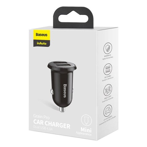 Ładowarka samochodowa BASEUS Grain Pro 4.8A 2x USB (czarna)
