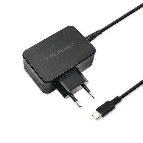 Qoltec Ładowarka sieciowa 65W | 5-20V | 3-3.25A | USB typ C | PD | Laptop | Smartfon | Czarna