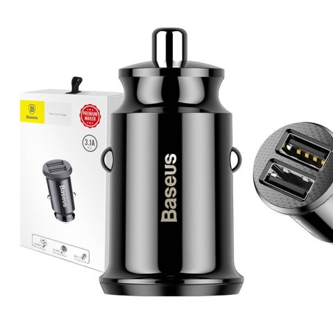 Ładowarka samochodowa BASEUS Grain 3.1A 5V 2x USB (czarna)