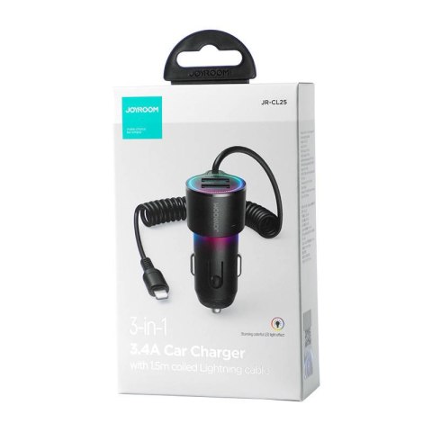 Ładowarka samochodowa JOYROOM JR-CL25 2x USB + kabel Lightning (czarna)