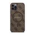 Guess 4G Collection Leather Metal Logo MagSafe - Etui iPhone 12 / iPhone 12 Pro (brązowy)
