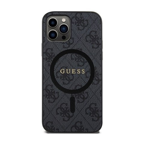 Guess 4G Collection Leather Metal Logo MagSafe - Etui iPhone 12 / iPhone 12 Pro (czarny)