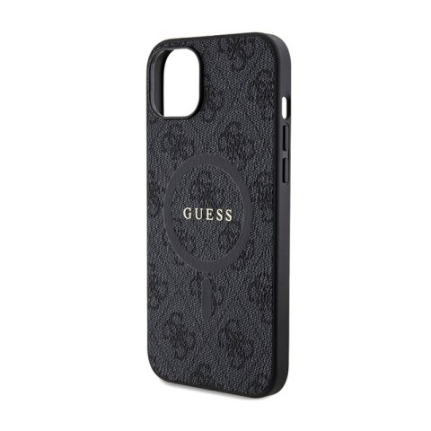 Guess 4G Collection Leather Metal Logo MagSafe - Etui iPhone 15 Plus / 14 Plus (czarny)