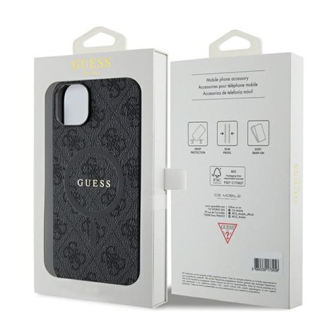 Guess 4G Collection Leather Metal Logo MagSafe - Etui iPhone 15 Plus / 14 Plus (czarny)
