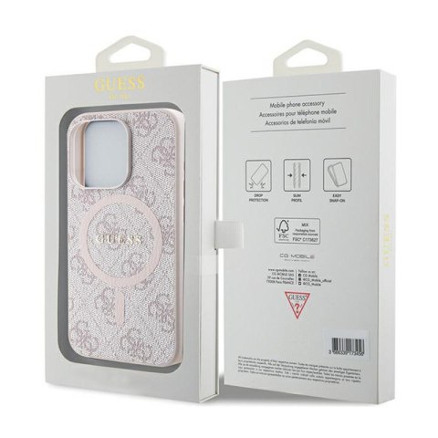 Guess 4G Collection Leather Metal Logo MagSafe - Etui iPhone 15 Pro Max (różowy)