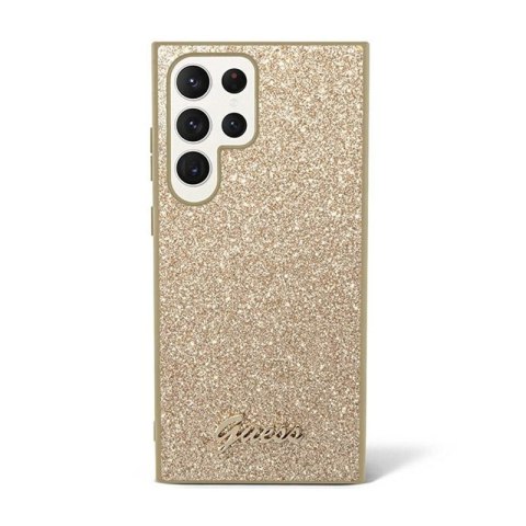 Guess Glitter Flakes Metal Logo Case - Etui Samsung Galaxy S24 Ultra (złoty)