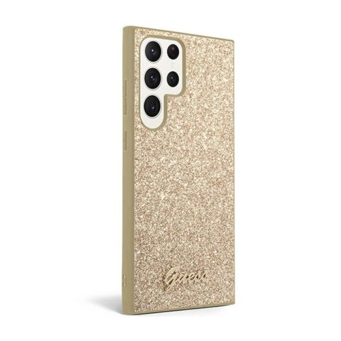 Guess Glitter Flakes Metal Logo Case - Etui Samsung Galaxy S24 Ultra (złoty)