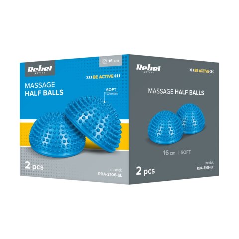 Półkule sensoryczne z wypustkami rehabilitacyjne, zestaw 2 szt, kolor niebieski, REBEL ACTIVE