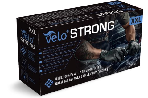 VELO STRONG GRIP XXL CZARNE Rękawice nitrylowe robocze z gripem, 50 szt.