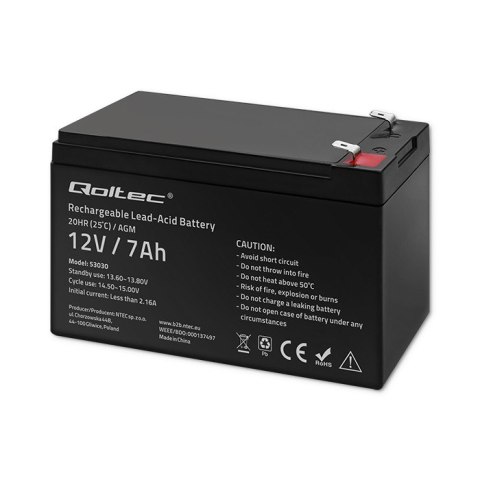 Qoltec Akumulator AGM | 12V | 7Ah | Bezobsługowy | Wydajny | LongLife | do UPS, security