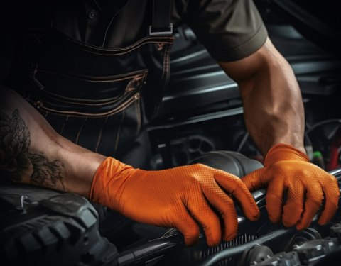 VELO STRONG GRIP XL POMARAŃCZOWE Rękawice nitrylowe robocze z gripem, 50 szt.