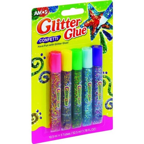 KLEJ Z BROKATEM AMOS 10,5ml*5 KOLORÓW