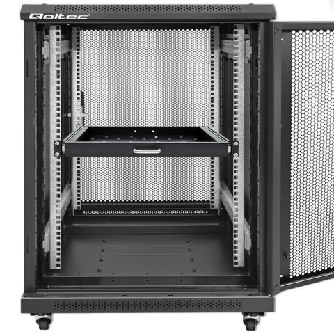 Qoltec Solidna stalowa Półka z uchwytem do szafy RACK | 600*600 | Wysuwana | Czarna