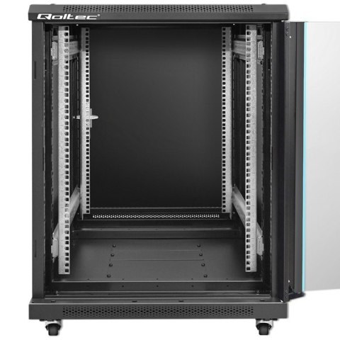 Qoltec Szafa RACK 19" | 15U | 600 x 855 x 600 | Hartowane drzwi | Stojąca | Nóżki + Kółka | Stalowa obudowa | Zamek