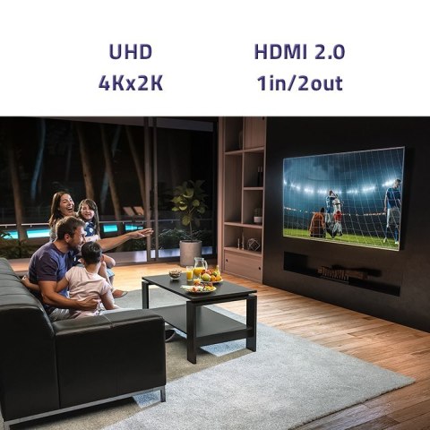 Qoltec Aktywny rozdzielacz Splitter 2 x HDMI 4K x 2K | 6Gb/s | 60Hz | High stability