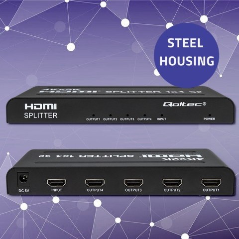 Qoltec Aktywny rozdzielacz Splitter 4 x HDMI 4K x 2K | 3.4Gb/s | High stability