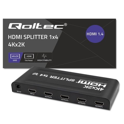 Qoltec Aktywny rozdzielacz Splitter 4 x HDMI 4K x 2K | 3.4Gb/s | High stability