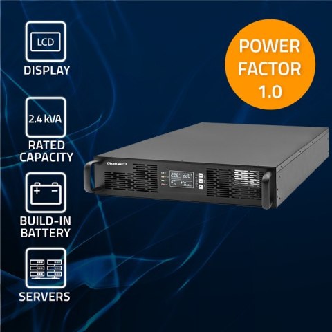 Qoltec Zasilacz awaryjny UPS do RACK | 2KVA | 2000W | Power Factor 1.0 | LCD | EPO | USB | On-line